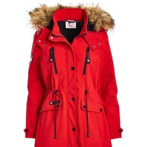 Red Faux Fur Cinch-Waist Anorak